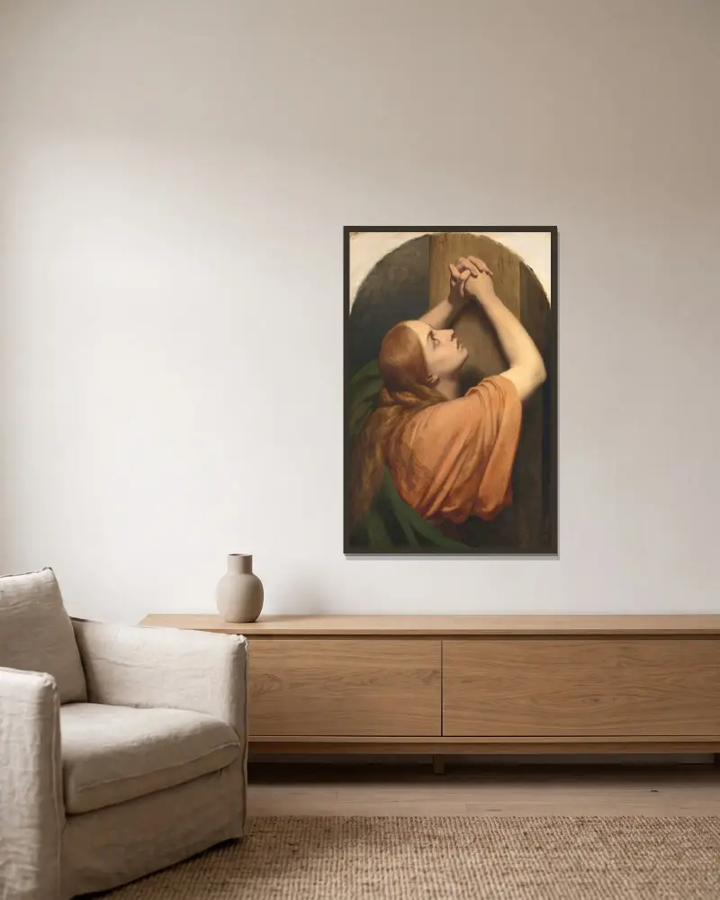 Maria Magdalena vid korsets fot av Ary Scheffer inramad på en vägg
