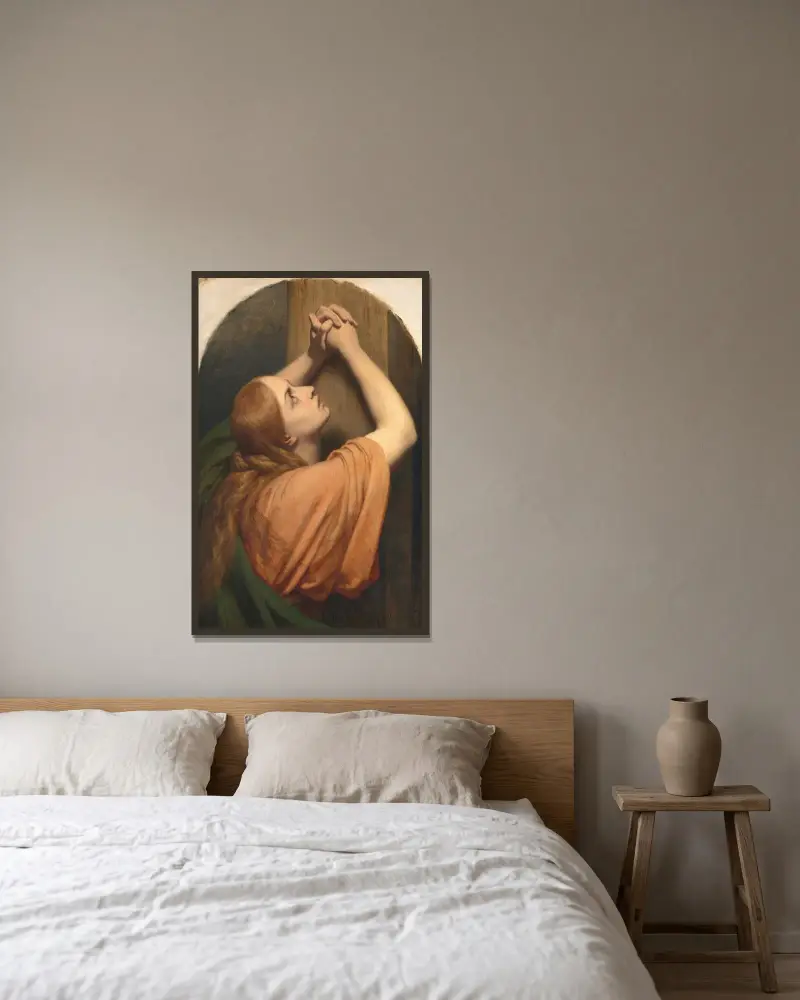 Maria Magdalena vid korsets fot av Ary Scheffer inramad på en vägg