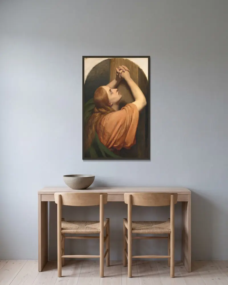Maria Magdalena vid korsets fot av Ary Scheffer inramad på en vägg