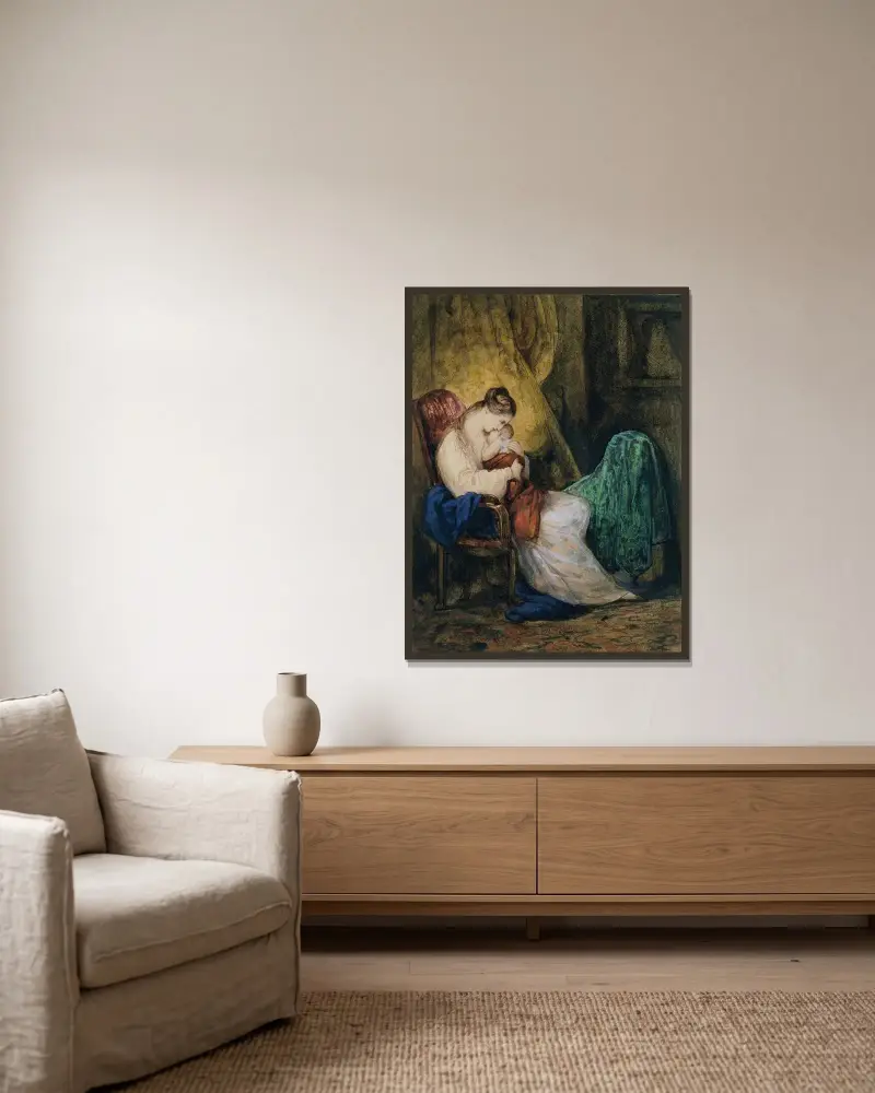 Mutter und Kind von Ary Scheffer gerahmt an einer Wand