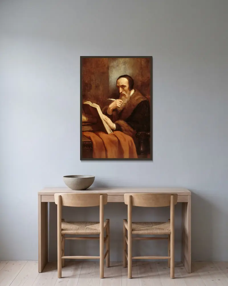 Porträt von Calvin von Ary Scheffer gerahmt an einer Wand
