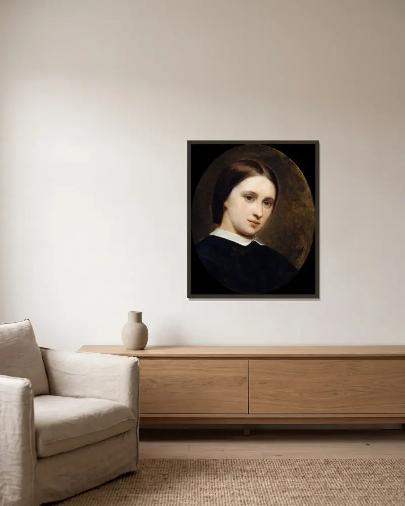 Porträtt av Cornélie Renan-Scheffer av Ary Scheffer inramad på en vägg