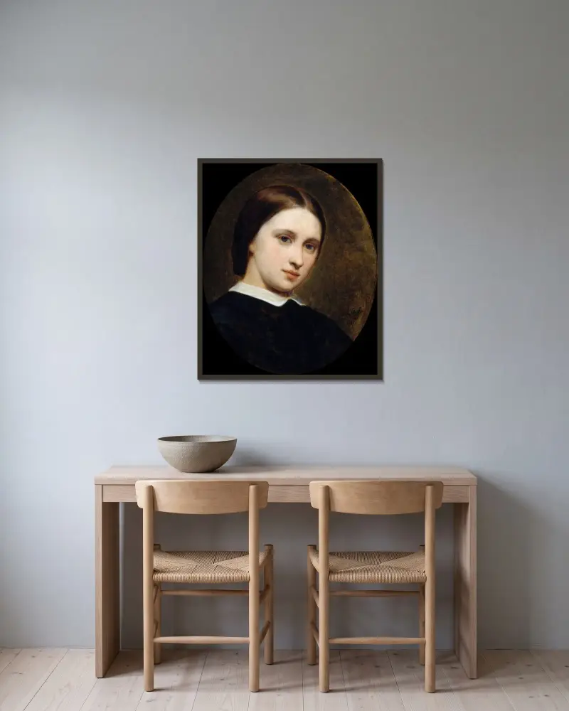Porträtt av Cornélie Renan-Scheffer av Ary Scheffer inramad på en vägg