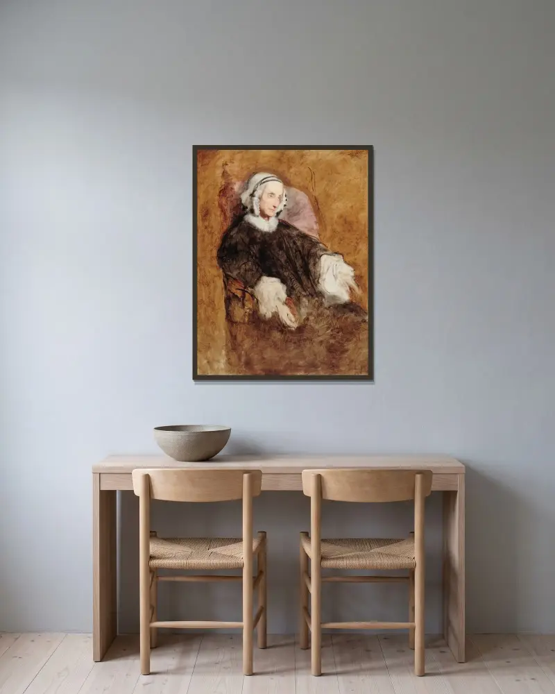 Porträtt av drottning Marie-Amélie i sorg av Ary Scheffer inramad på en vägg