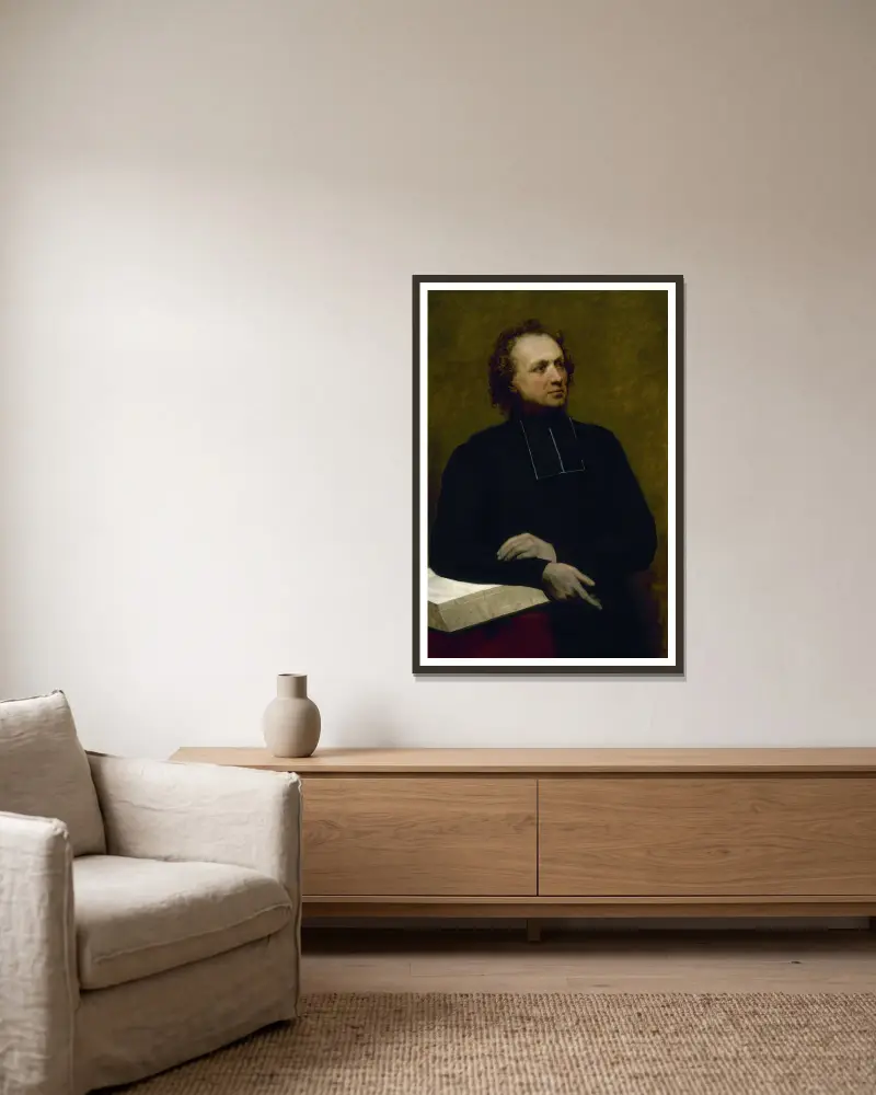 Portrait of Father Gaspard Deguerry av Ary Scheffer inramad på en vägg