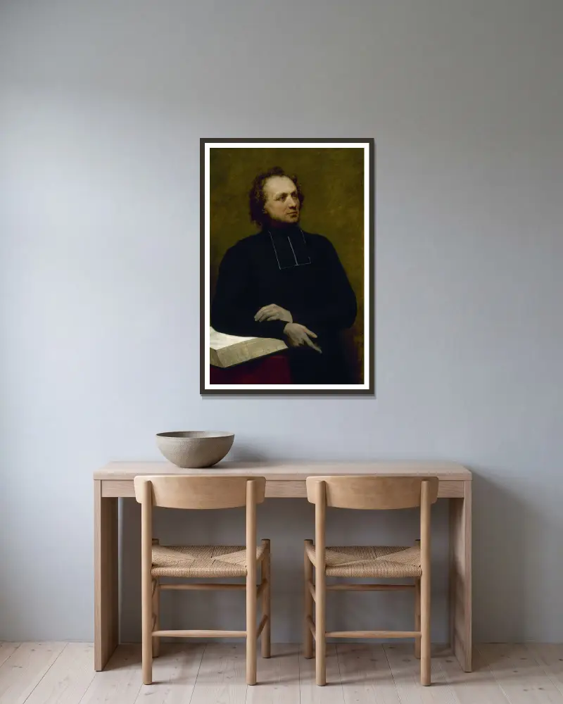 Portrait of Father Gaspard Deguerry av Ary Scheffer inramad på en vägg