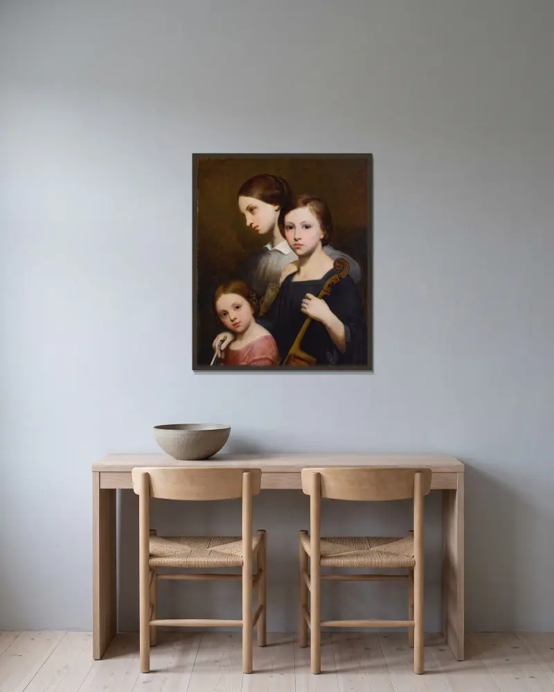 Porträtt av René, Cécile och Louise Franchomme av Ary Scheffer inramad på en vägg