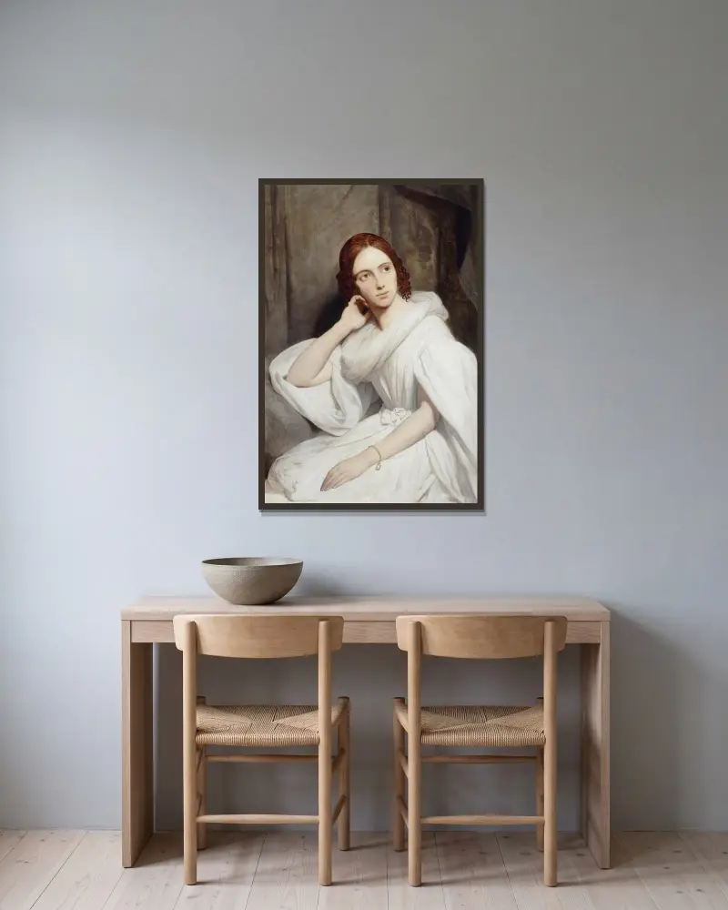 Portrait of Sophie Marin, widow of Lieutenant General Baudrand av Ary Scheffer inramad på en vägg