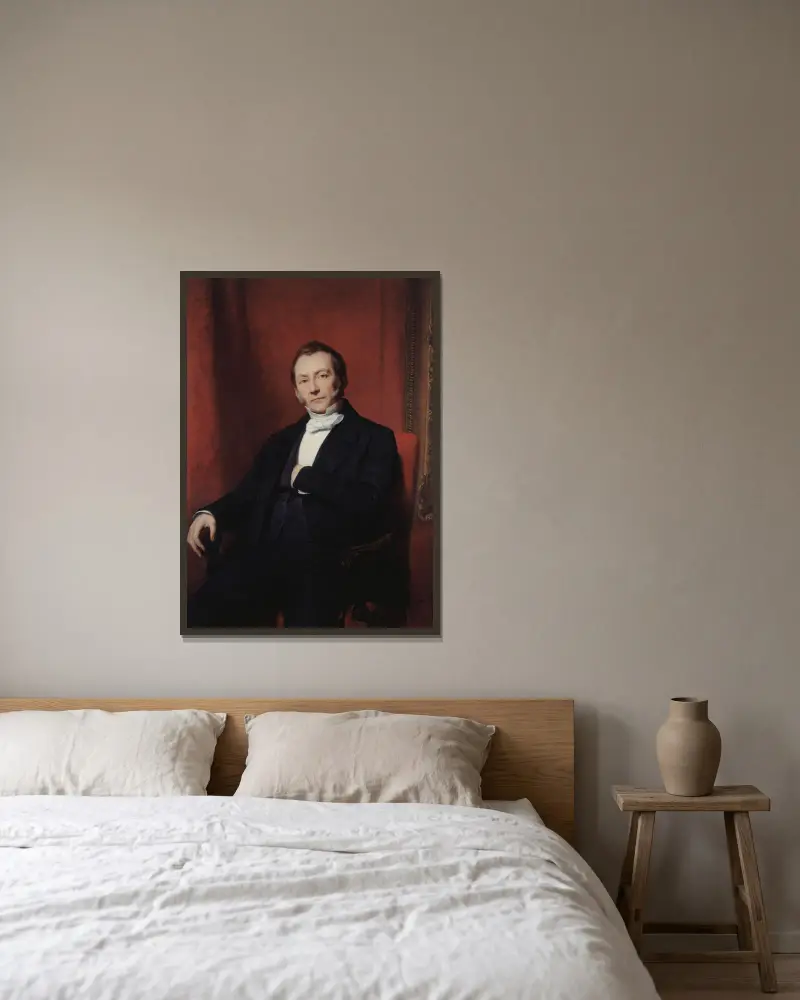 Portrait présumé de Jean Abraham Nottebohm av Ary Scheffer inramad på en vägg