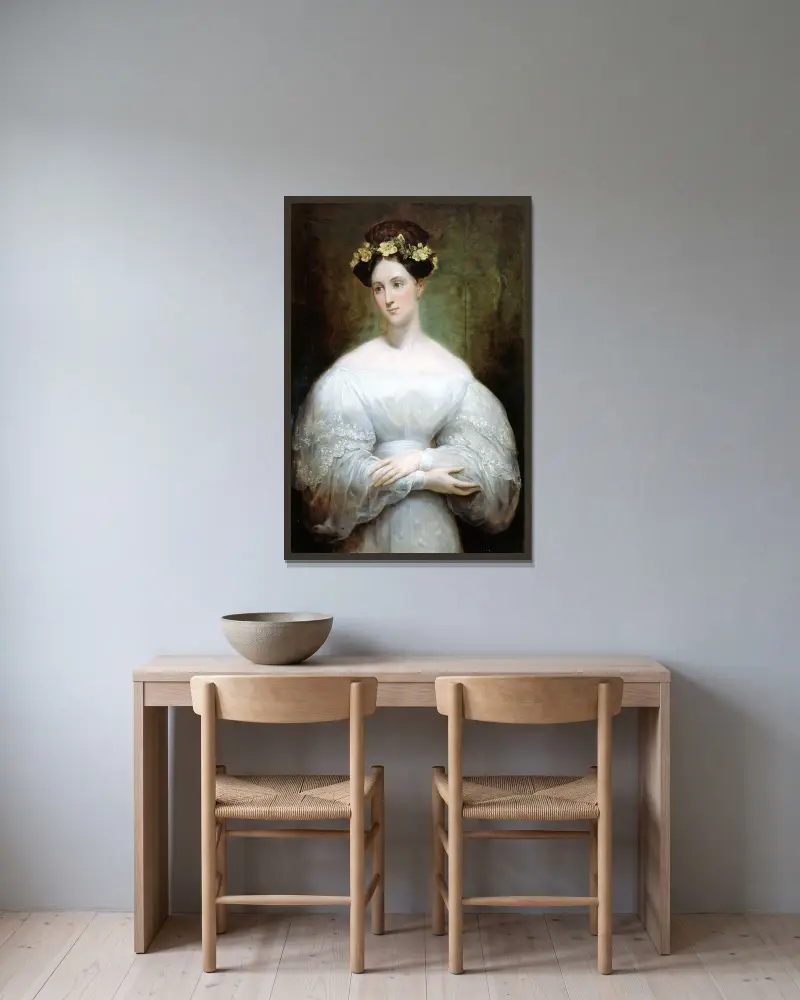 Förmodat porträtt av prinsessan Marie av Orléans av Ary Scheffer inramad på en vägg