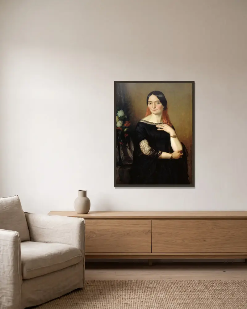 Portrait présumé de Melle Mars av Ary Scheffer inramad på en vägg