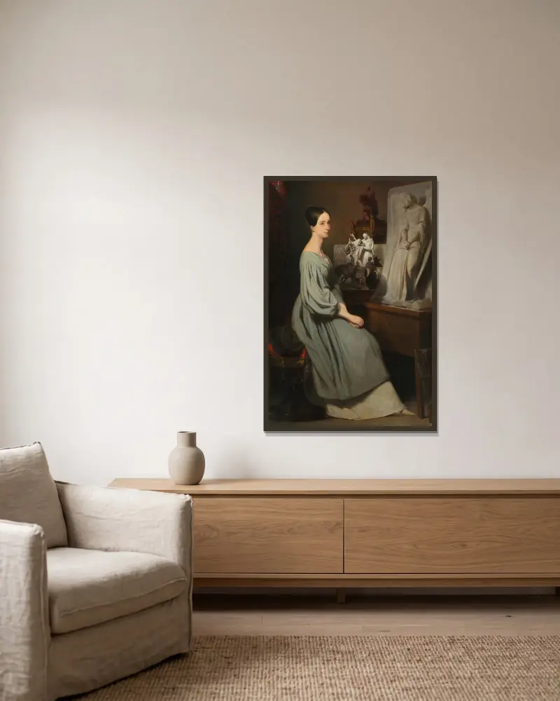Princess Marie d’Orléans in Her Studio av Ary Scheffer inramad på en vägg
