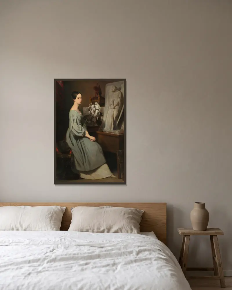 Princess Marie d’Orléans in Her Studio av Ary Scheffer inramad på en vägg