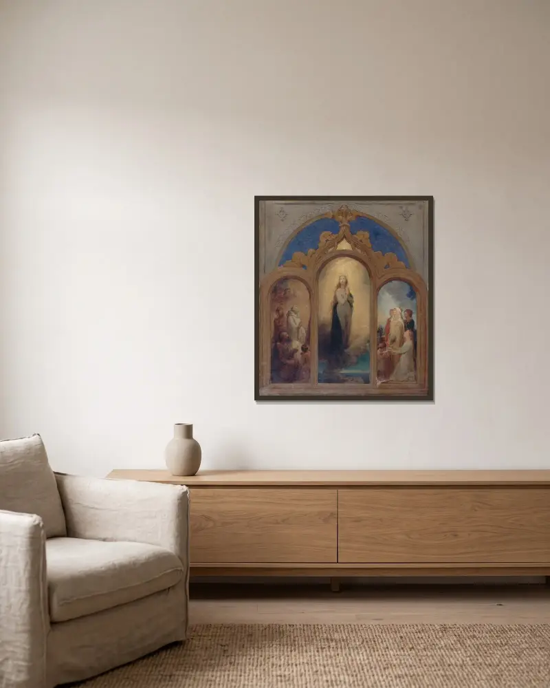 Entwurf für ein Triptychon von Ary Scheffer gerahmt an einer Wand