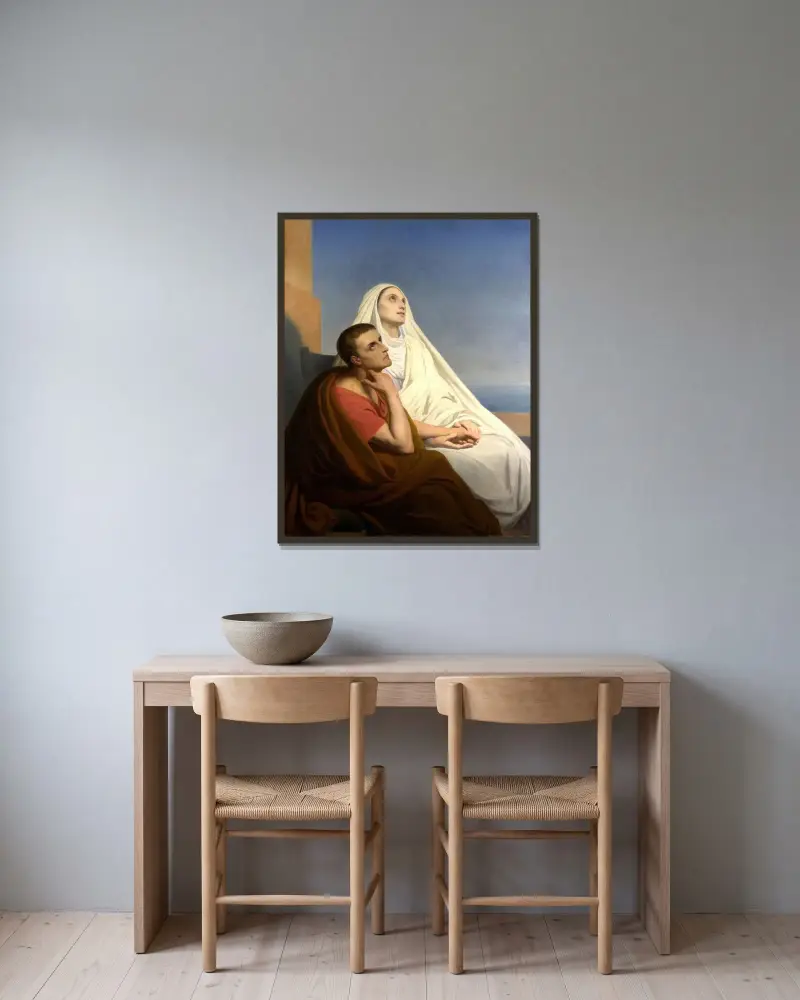 Der heilige Augustinus und die heilige Monika von Ary Scheffer gerahmt an einer Wand