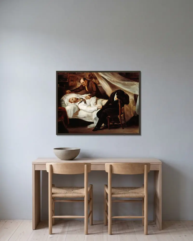 The Death of Géricault av Ary Scheffer inramad på en vägg