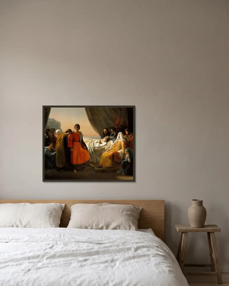 Ludvig den heliges död av Ary Scheffer inramad på en vägg