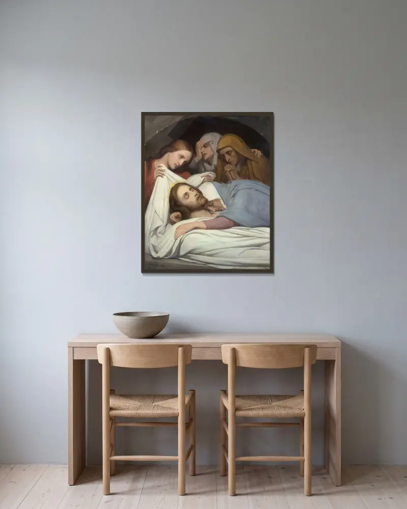 Die Grablegung von Ary Scheffer gerahmt an einer Wand