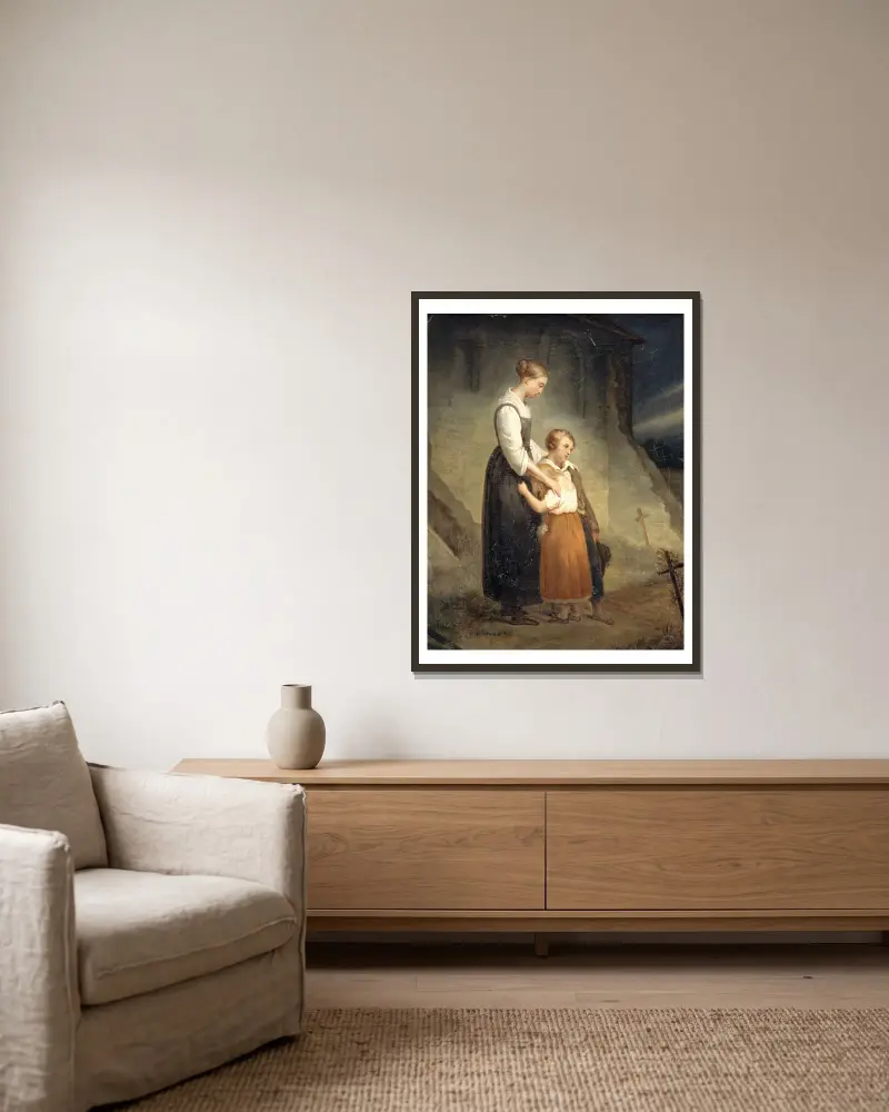 Die Waisen von Ary Scheffer gerahmt an einer Wand