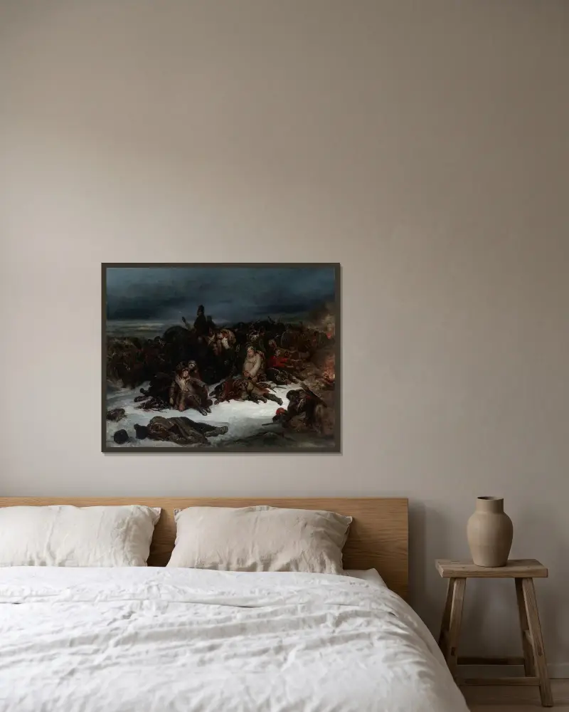 Napoleons armés reträtt från Ryssland 1812 av Ary Scheffer inramad på en vägg
