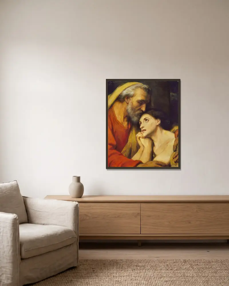 Den förlorade sonens återkomst av Ary Scheffer inramad på en vägg