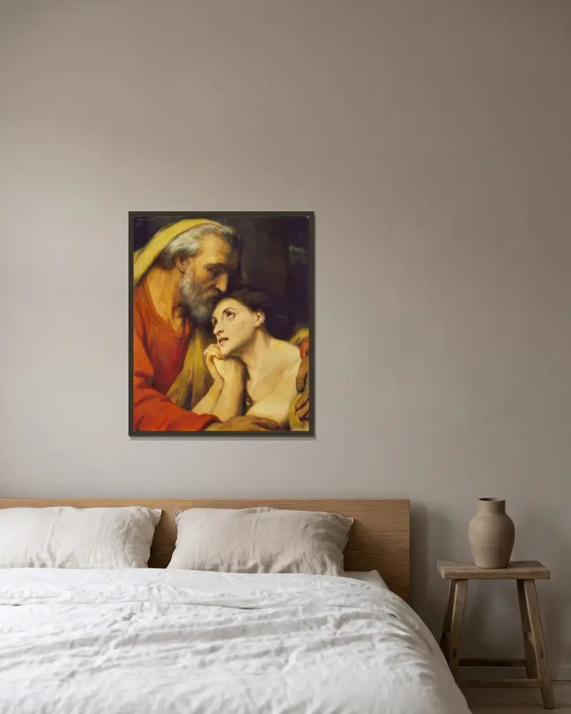 Den förlorade sonens återkomst av Ary Scheffer inramad på en vägg