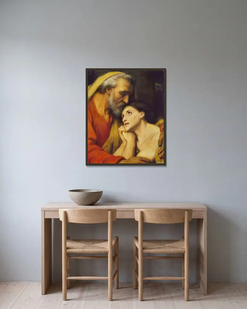 Den förlorade sonens återkomst av Ary Scheffer inramad på en vägg