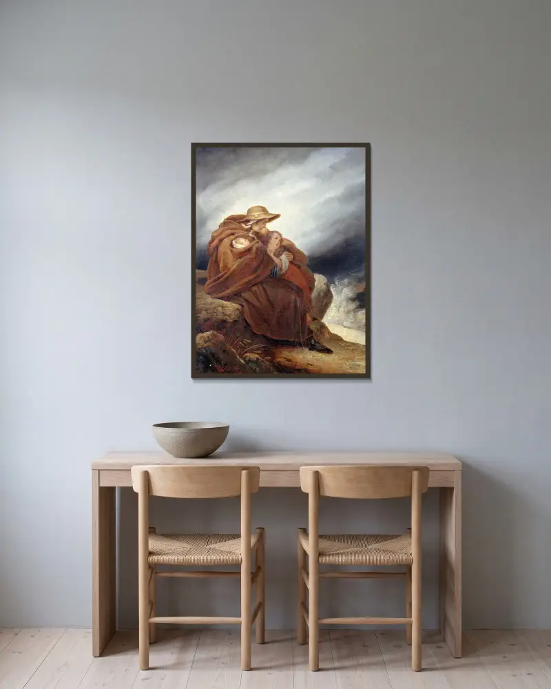 Die Familie des Seemanns von Ary Scheffer gerahmt an einer Wand