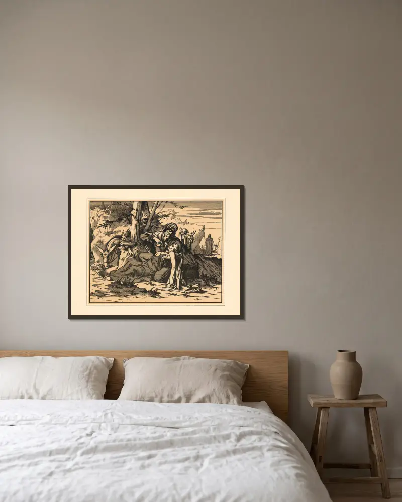 Der barmherzige Samariter von Aschendorff gerahmt an einer Wand