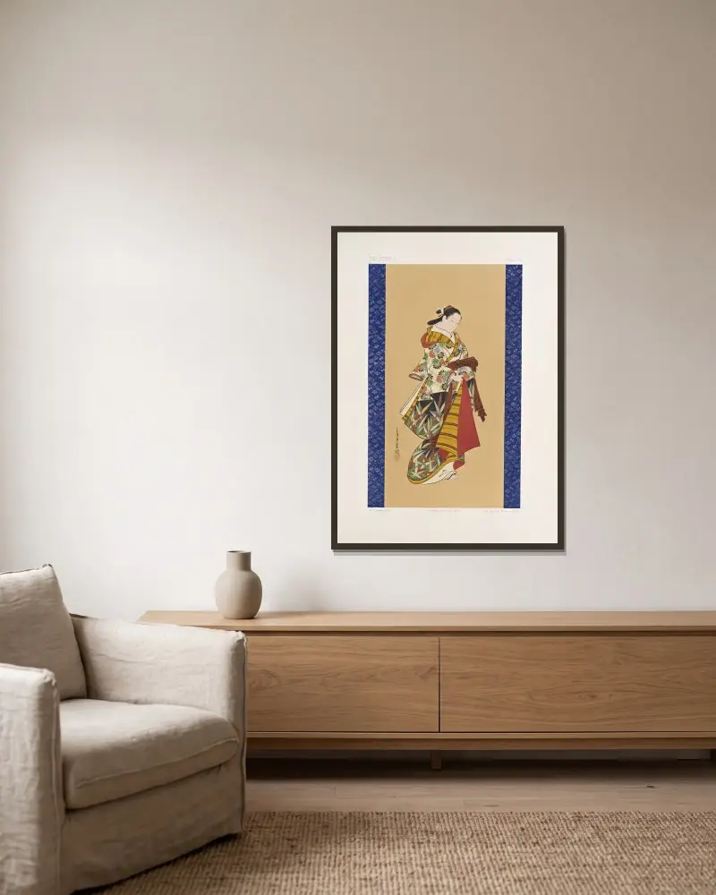 Die ornamentale Kunst Japans Taf. 007 von George Ashdown Audsley gerahmt an einer Wand