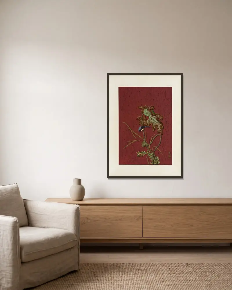 Die ornamentale Kunst Japans Tafel 062 von George Ashdown Audsley gerahmt an einer Wand