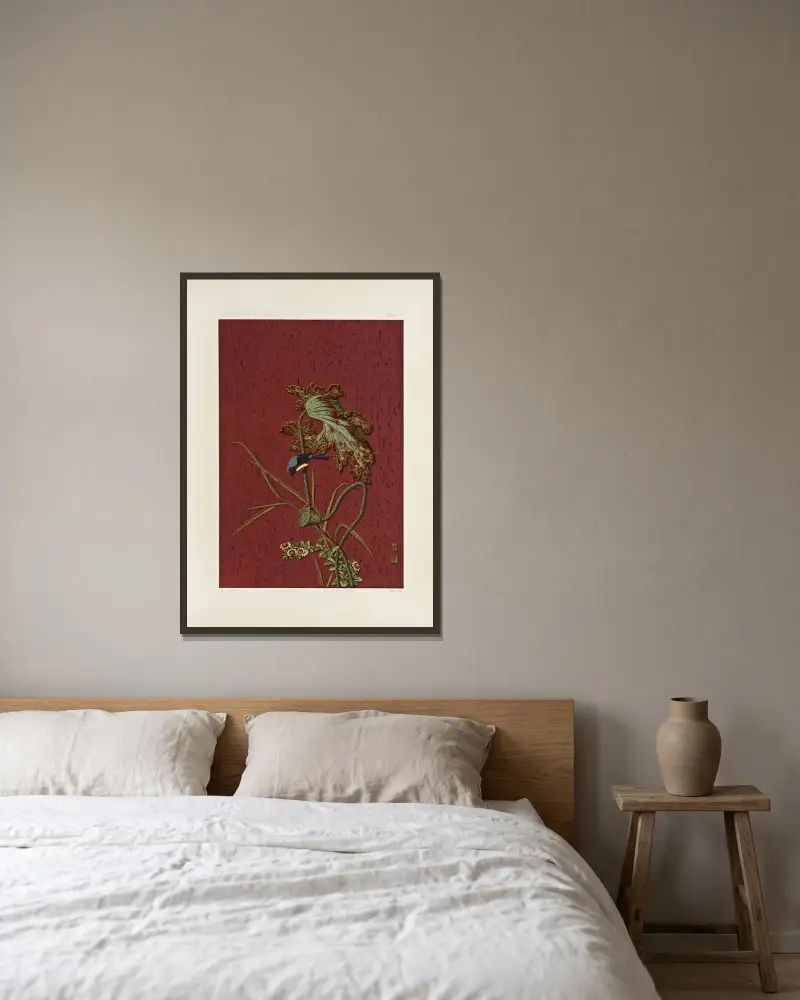 Die ornamentale Kunst Japans Tafel 062 von George Ashdown Audsley gerahmt an einer Wand