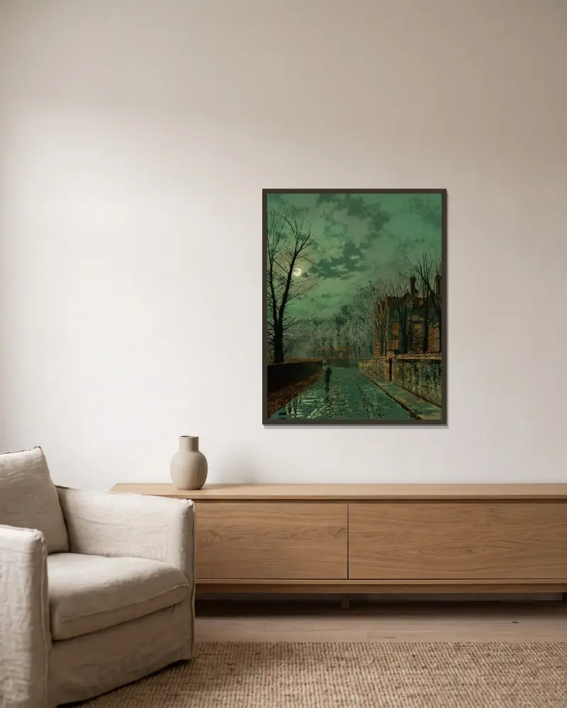 En gränd nära Chester av John Atkinson Grimshaw inramad på en vägg