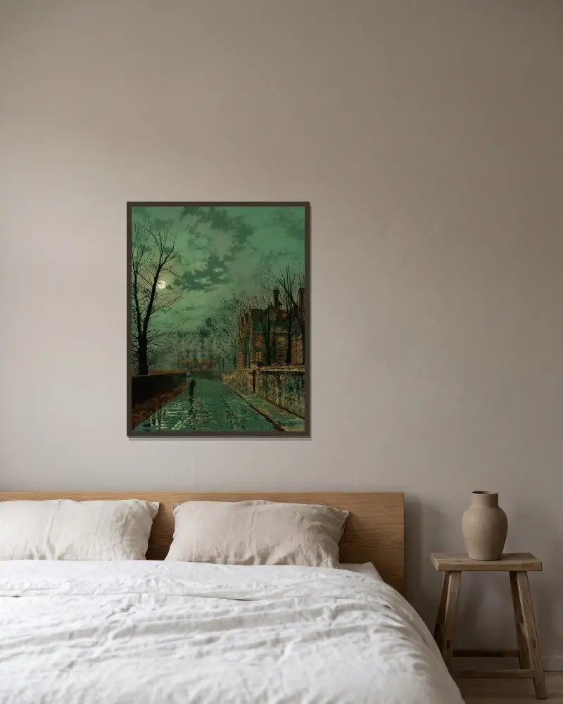 En gränd nära Chester av John Atkinson Grimshaw inramad på en vägg