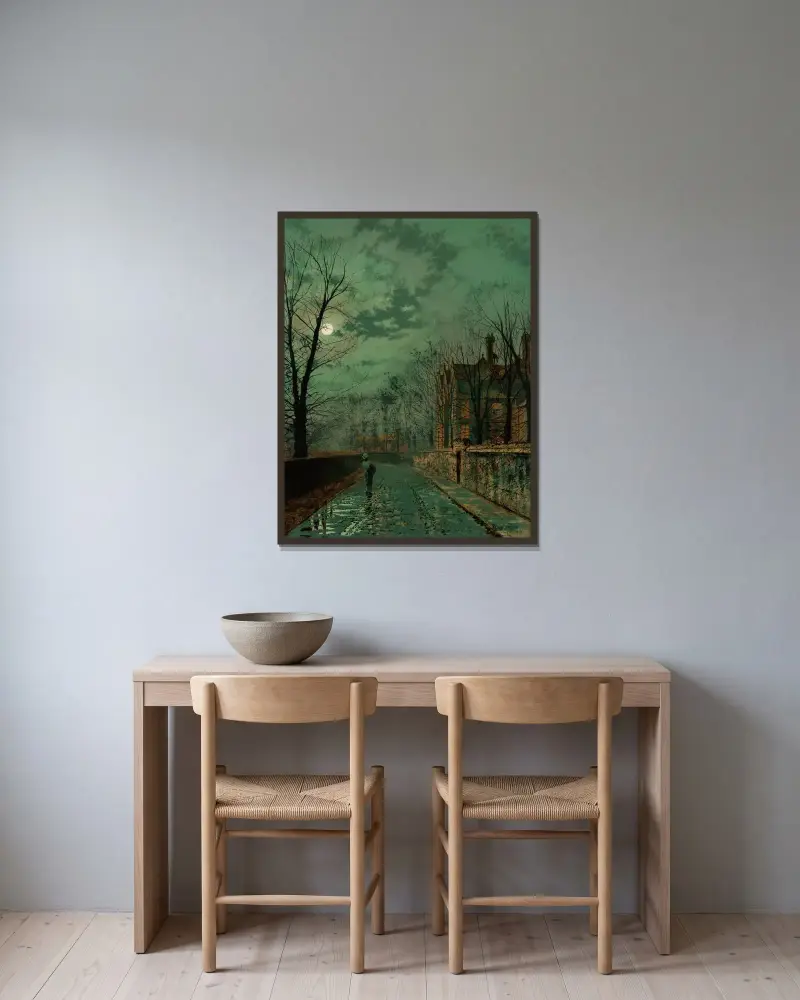 En gränd nära Chester av John Atkinson Grimshaw inramad på en vägg