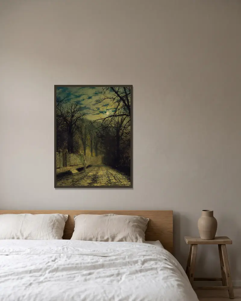 Měsícem osvětlená ulice, John Atkinson Grimshaw v rámu na stěně