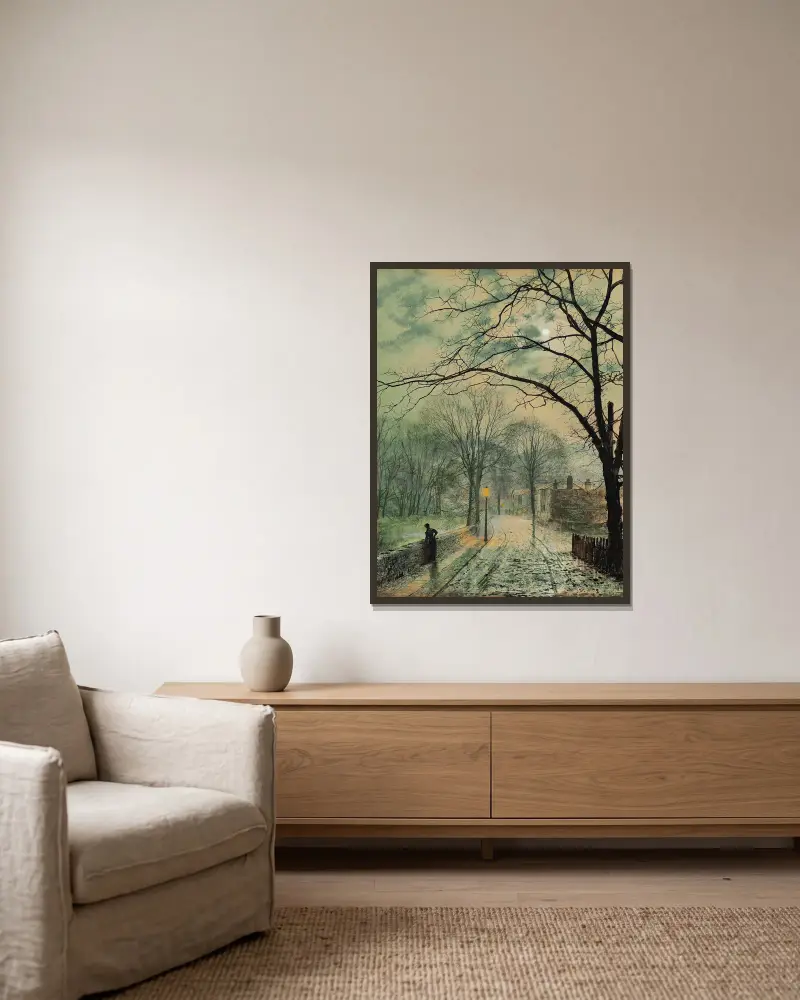 Ein Mondscheinspaziergang, Bonchurch, Isle of Wight von John Atkinson Grimshaw gerahmt an einer Wand
