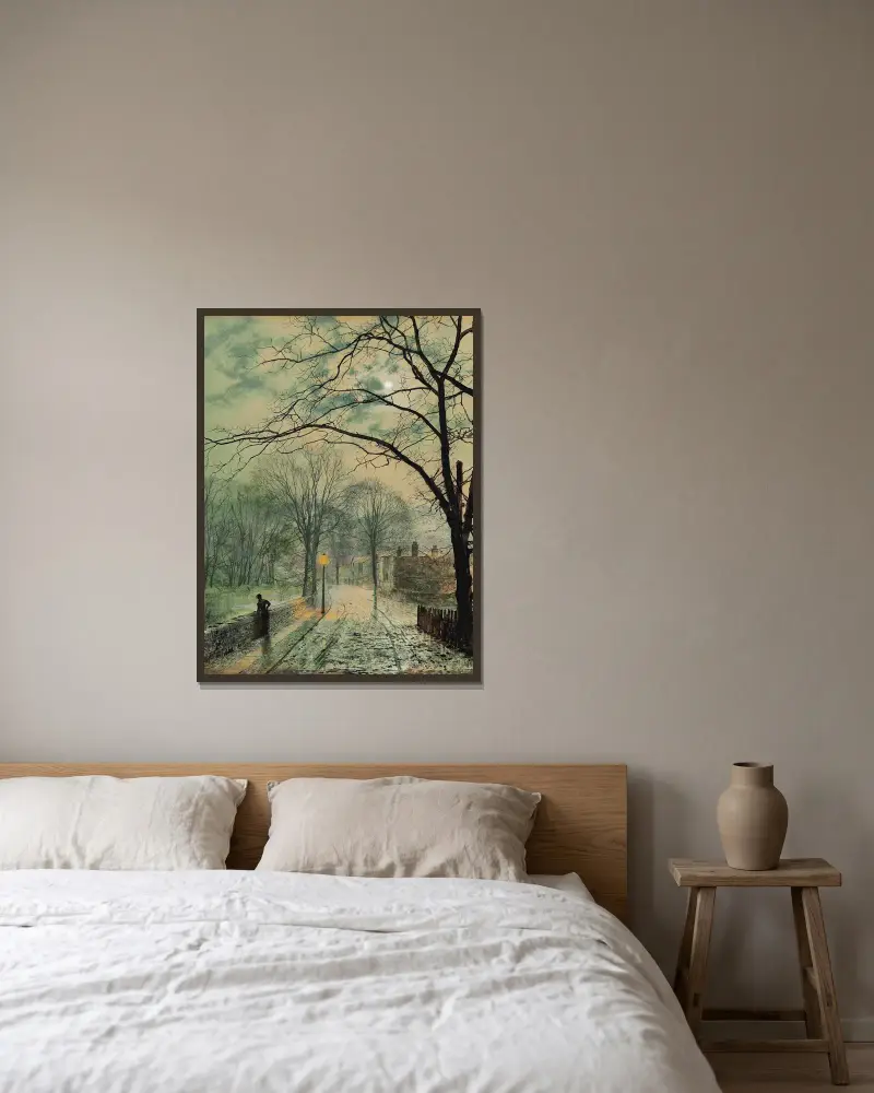 Ein Mondscheinspaziergang, Bonchurch, Isle of Wight von John Atkinson Grimshaw gerahmt an einer Wand
