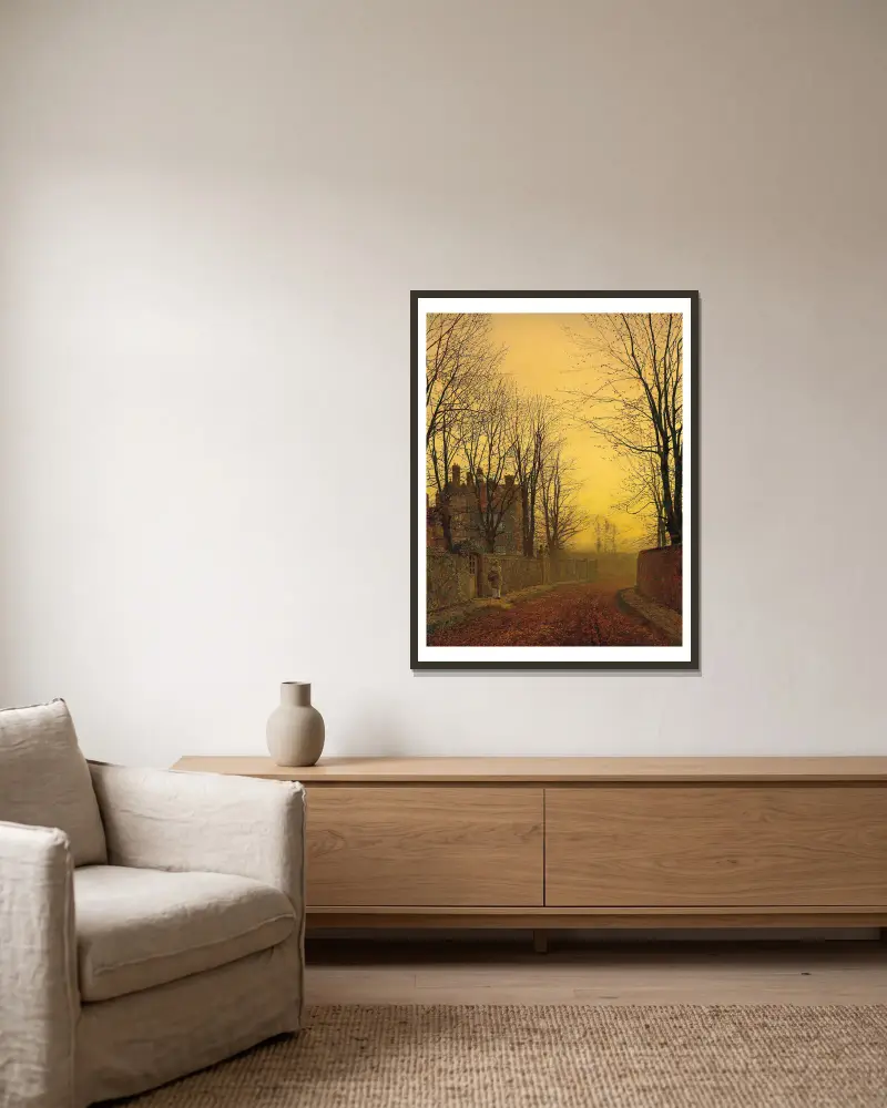 Eine Herbstgasse, 1886 von John Atkinson Grimshaw gerahmt an einer Wand