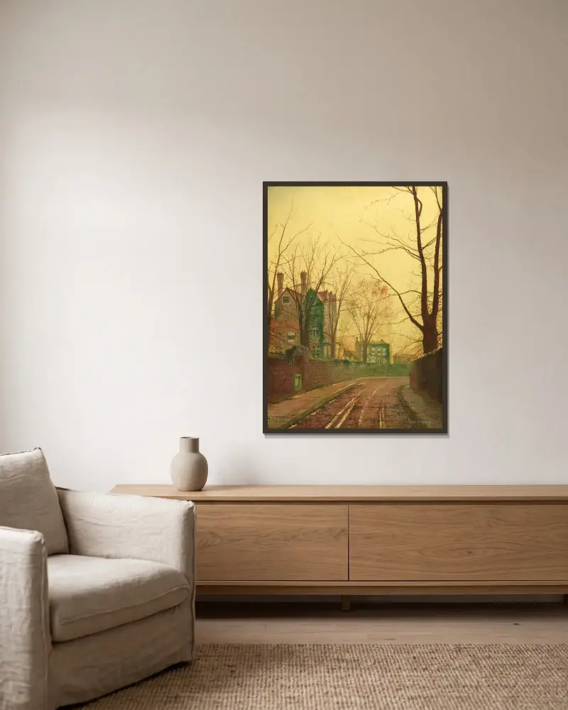 Herbstnachmittag von John Atkinson Grimshaw gerahmt an einer Wand