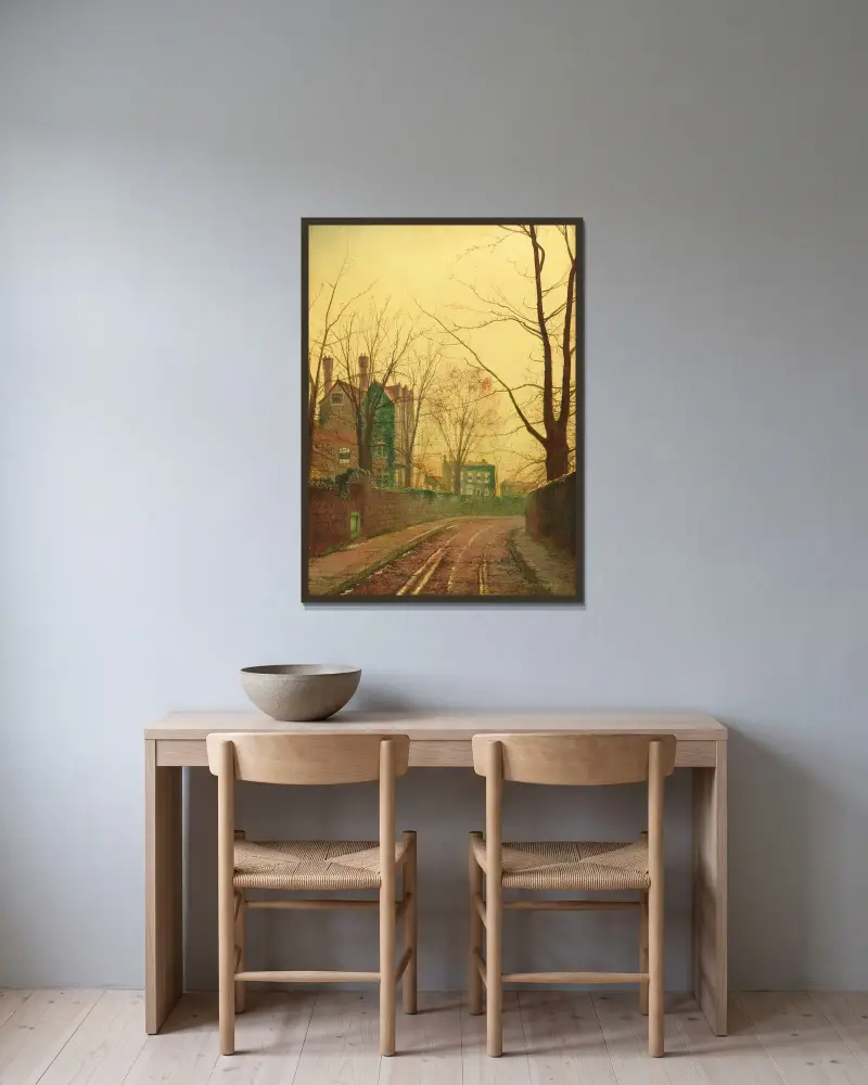 Herbstnachmittag von John Atkinson Grimshaw gerahmt an einer Wand
