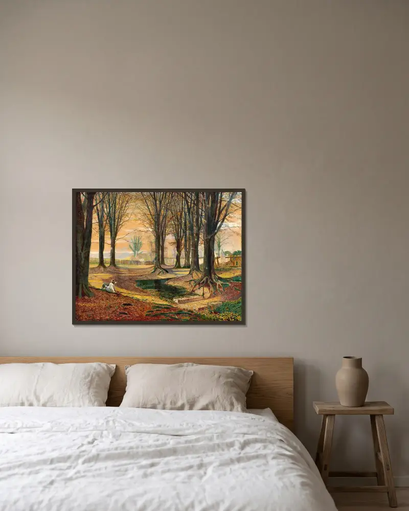 Beechwood av John Atkinson Grimshaw inramad på en vägg