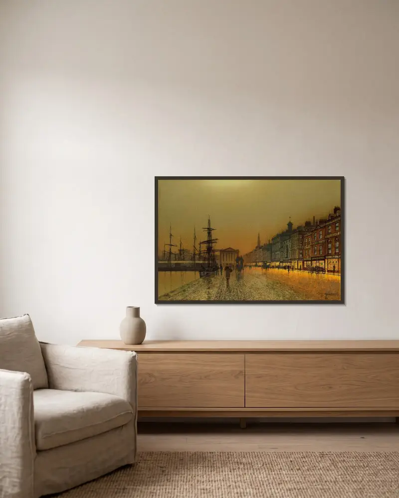 Greenock Harbour at night av John Atkinson Grimshaw inramad på en vägg