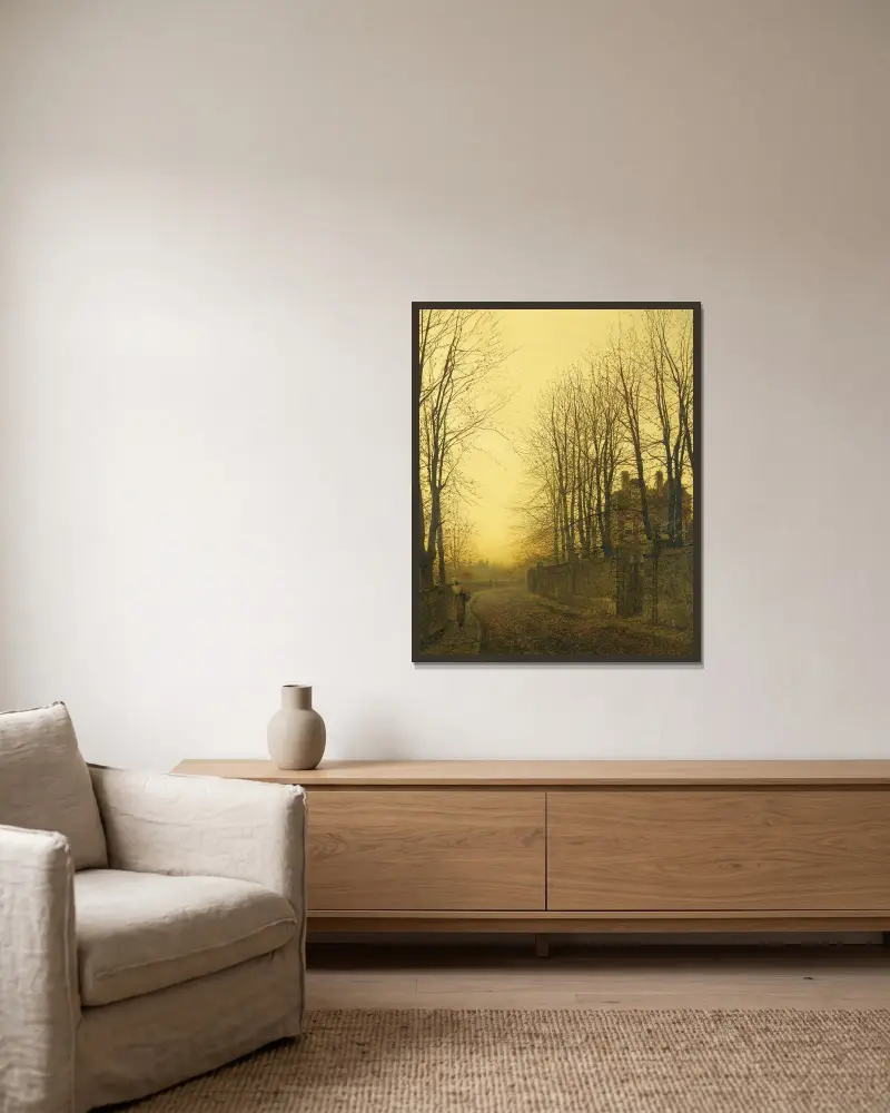 Senhöst av John Atkinson Grimshaw inramad på en vägg
