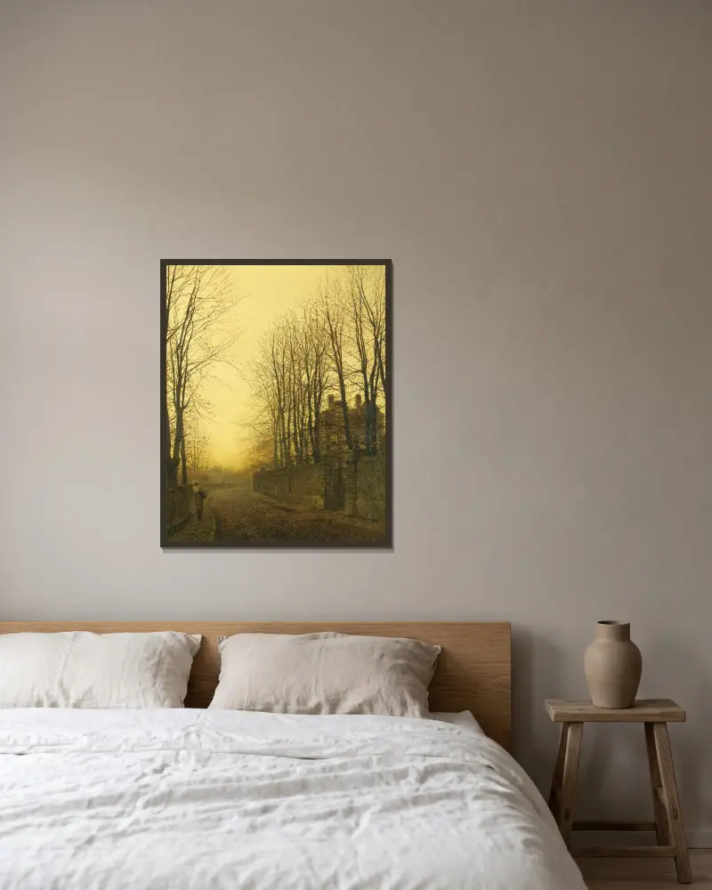 Senhöst av John Atkinson Grimshaw inramad på en vägg