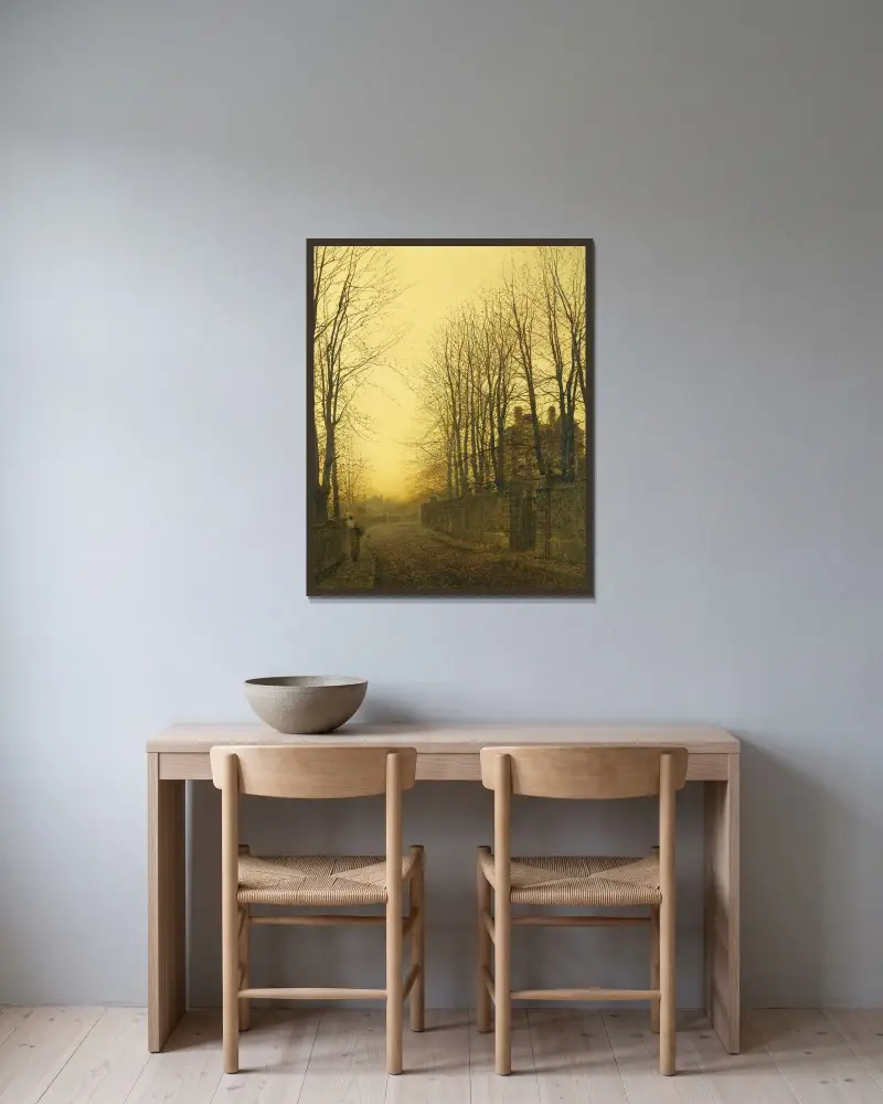 Senhöst av John Atkinson Grimshaw inramad på en vägg