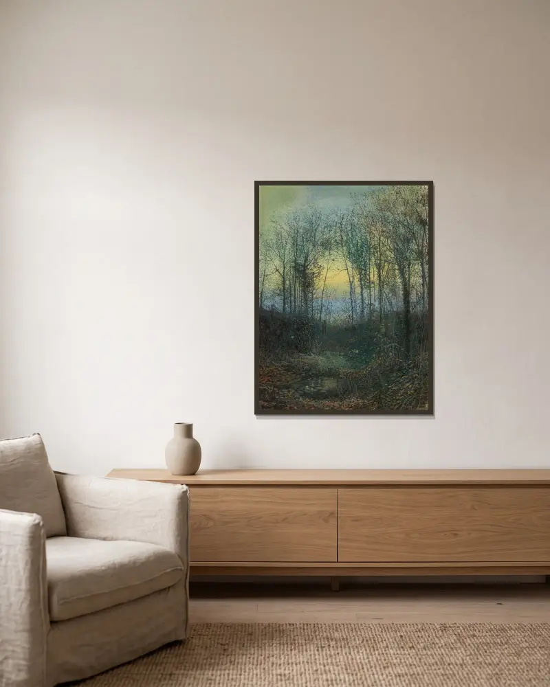 Älskande i en skog av John Atkinson Grimshaw inramad på en vägg