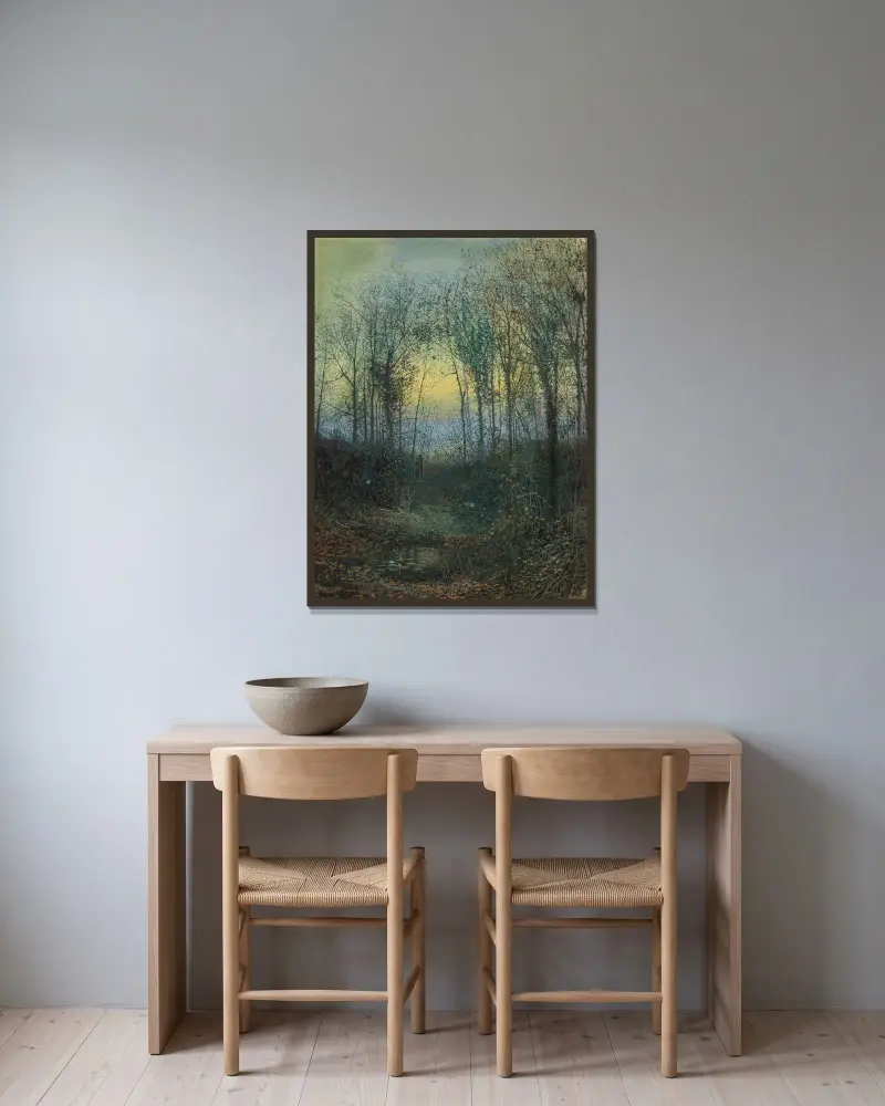 Älskande i en skog av John Atkinson Grimshaw inramad på en vägg