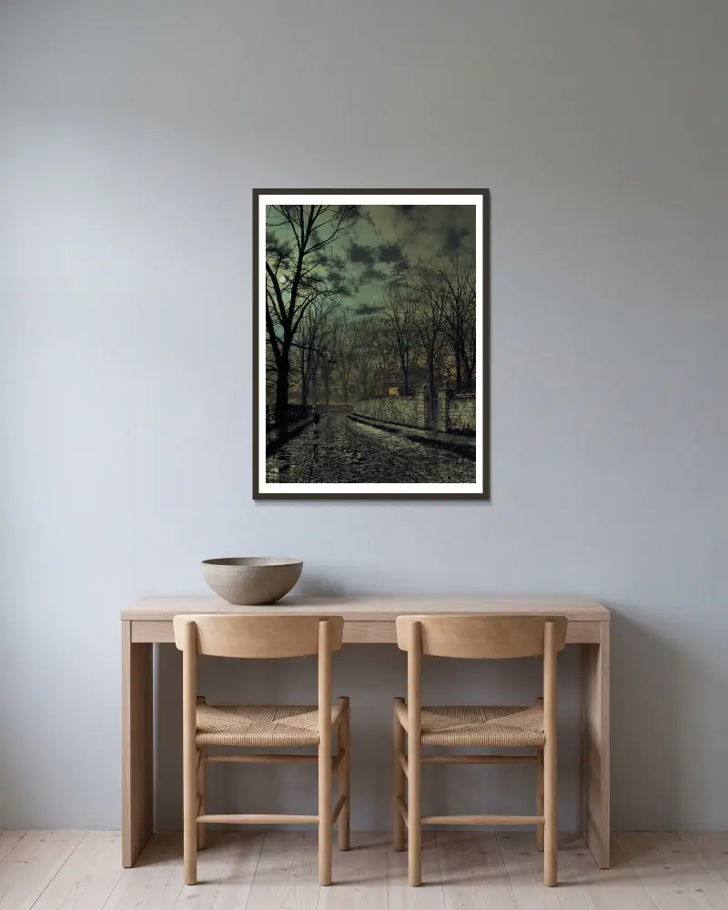 Listopad, John Atkinson Grimshaw v rámu na stěně