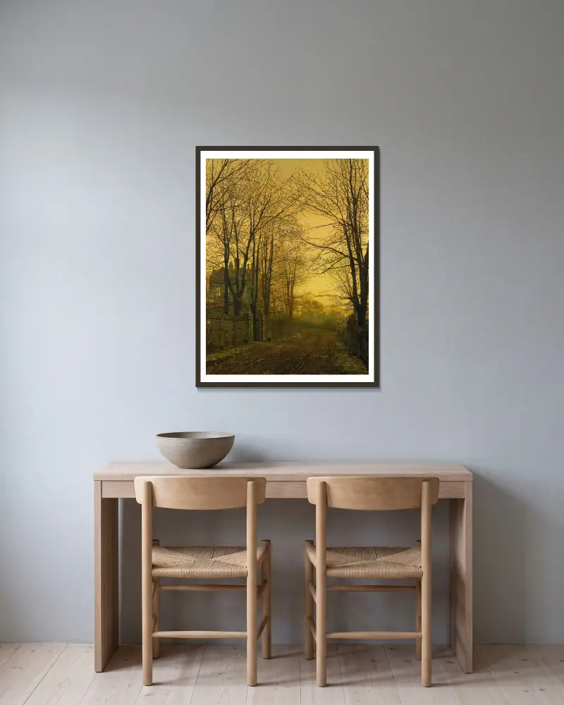 Říjnový dosvit, John Atkinson Grimshaw v rámu na stěně